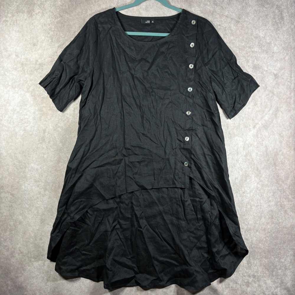 Lisa Bayne Tunic Top Women S Black Linen Asymmetric Button Minimalist Coastal